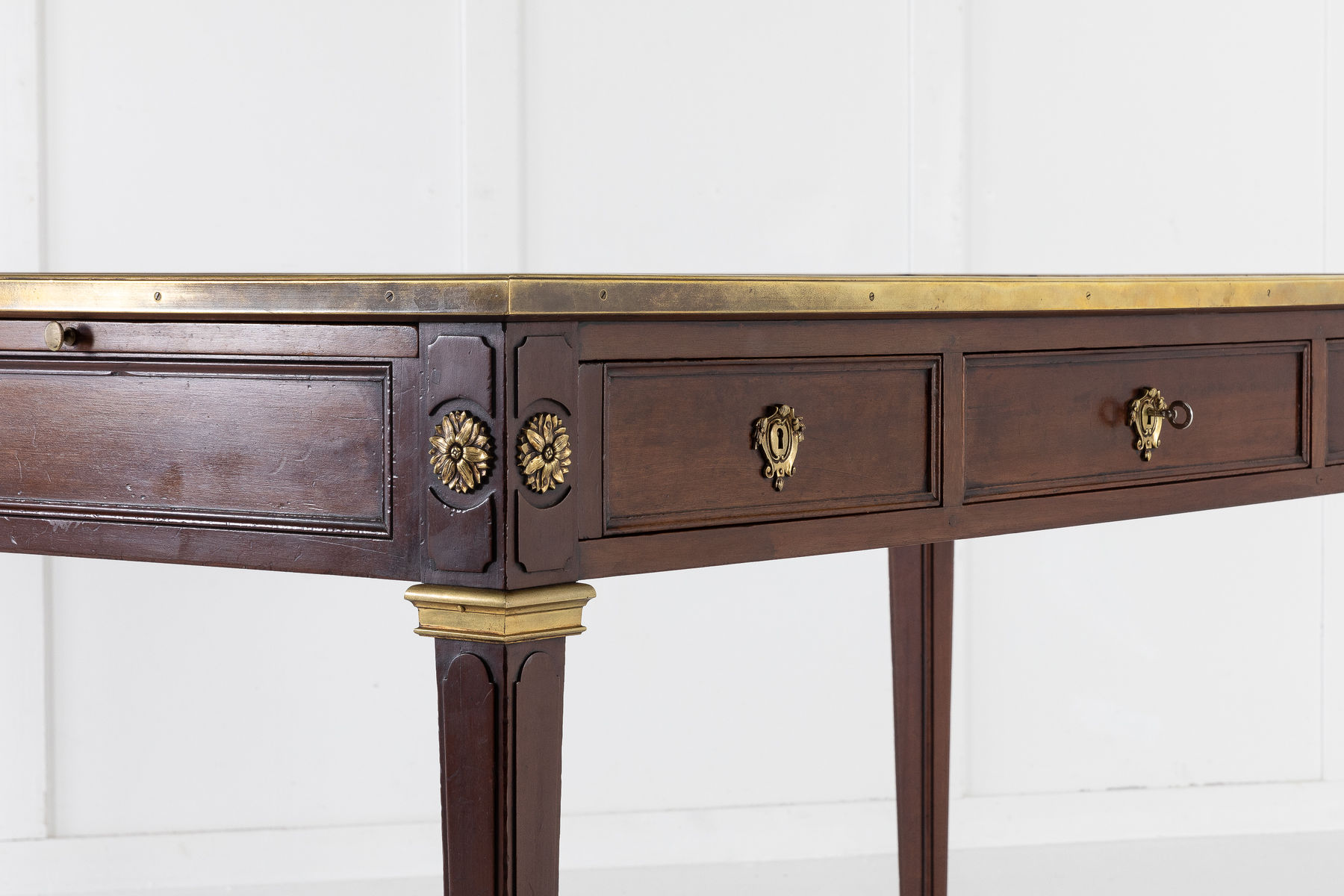 French Mahogany Bureau Plat with Leather Top