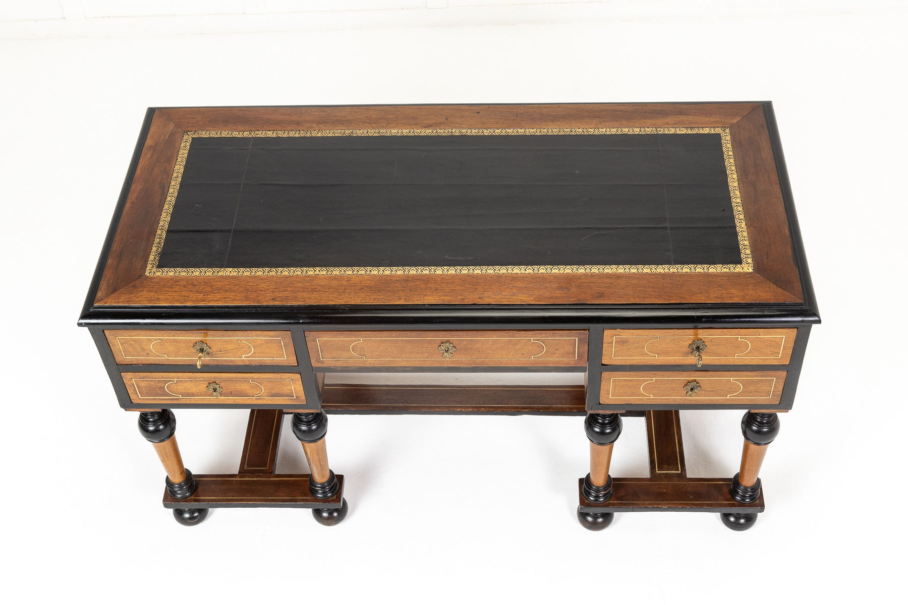 19th Century French Ebonised Walnut Desk