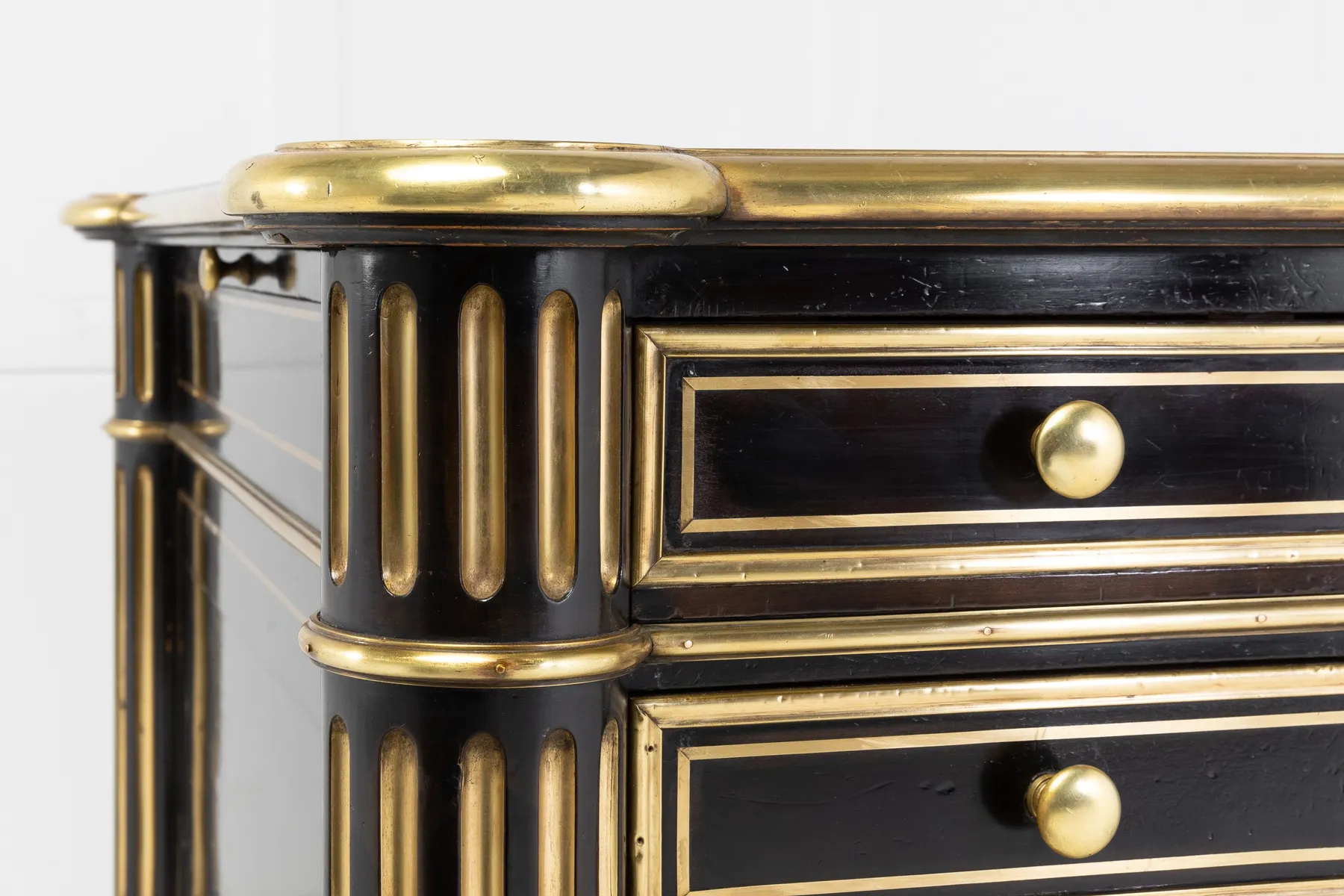 SOLD, 19th Century Ebonised and Brass Inlaid Desk