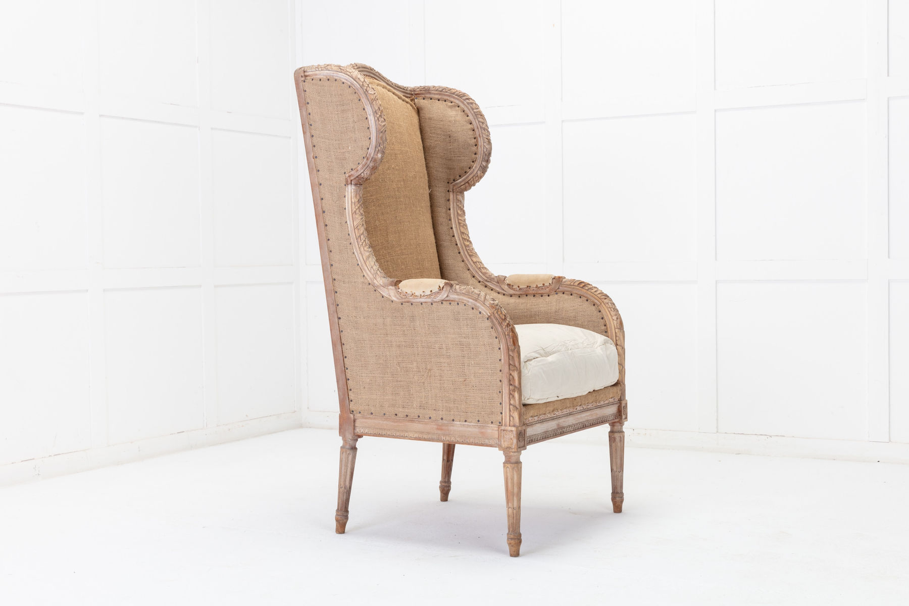 SOLD, 19th Century French Carved Wood Wing Chair