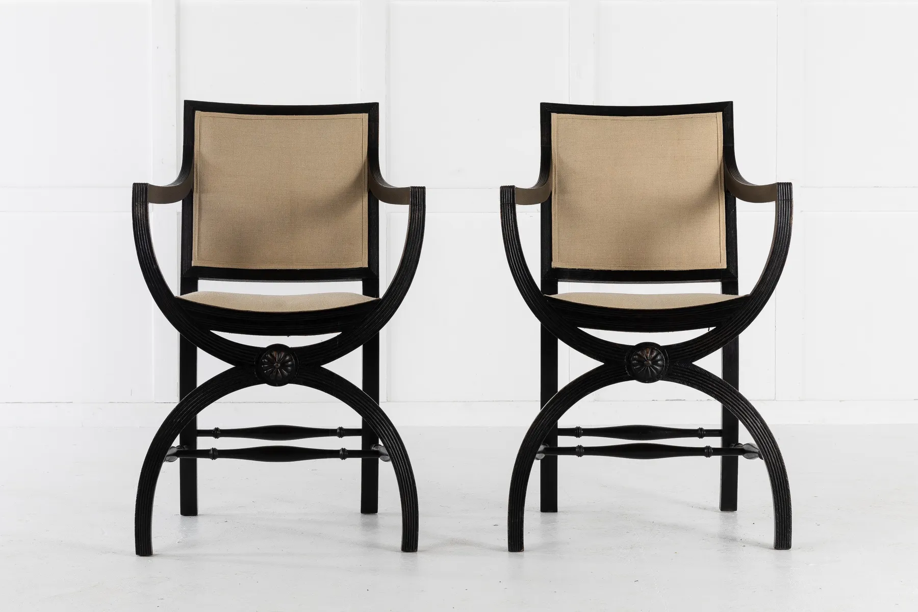 SOLD, Pair of 19th Century English Ebonised Armchairs