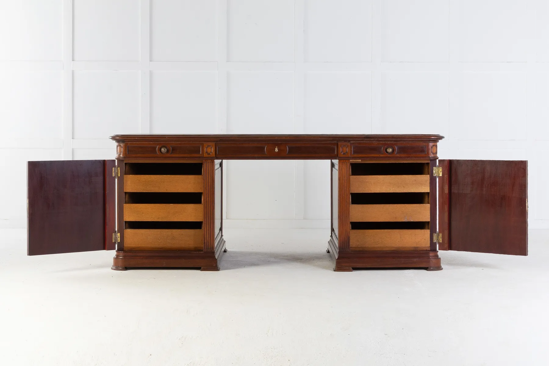SOLD, Large 1940s French Mahogany Desk with Leather Top