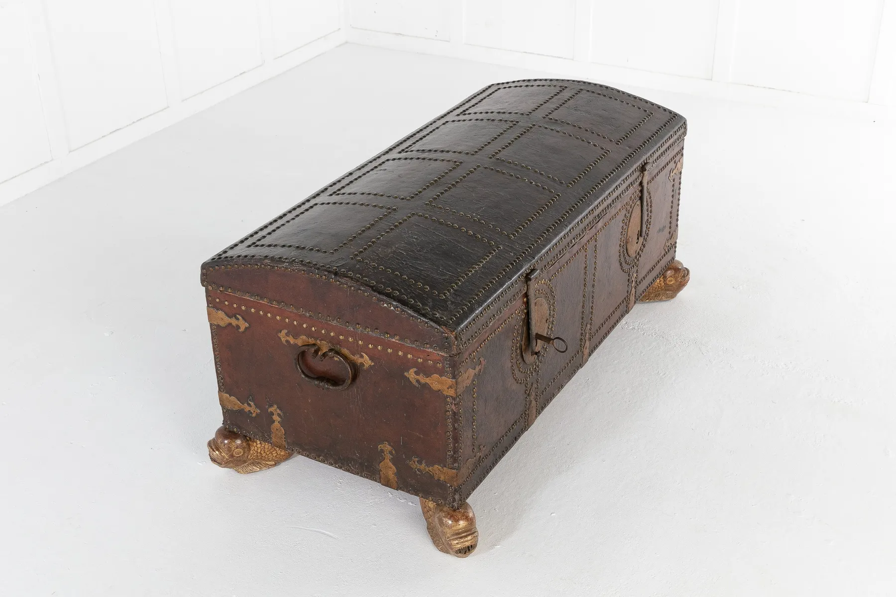 SOLD, 18th Century Leather Bound Spanish Trunk