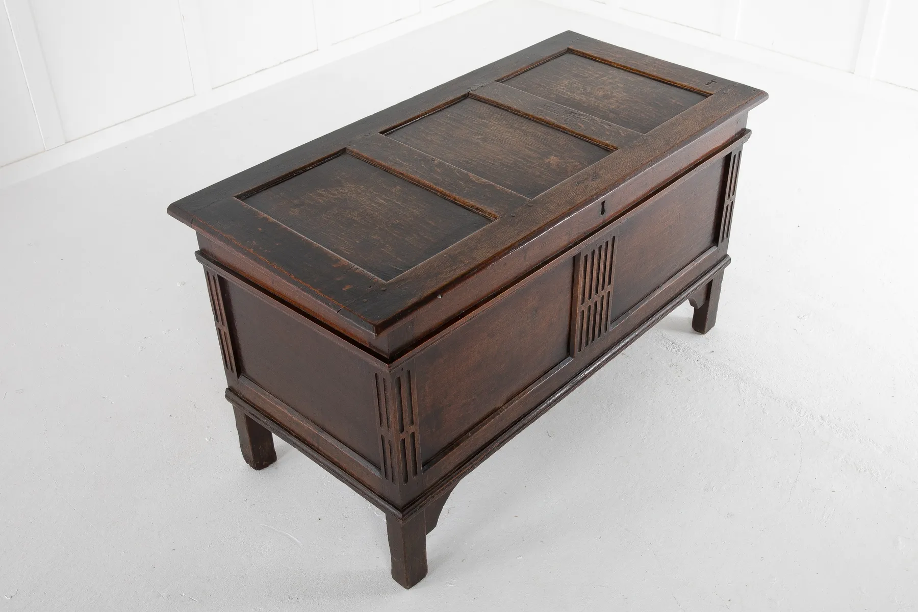 SOLD, 17th Century Panelled Oak Coffer