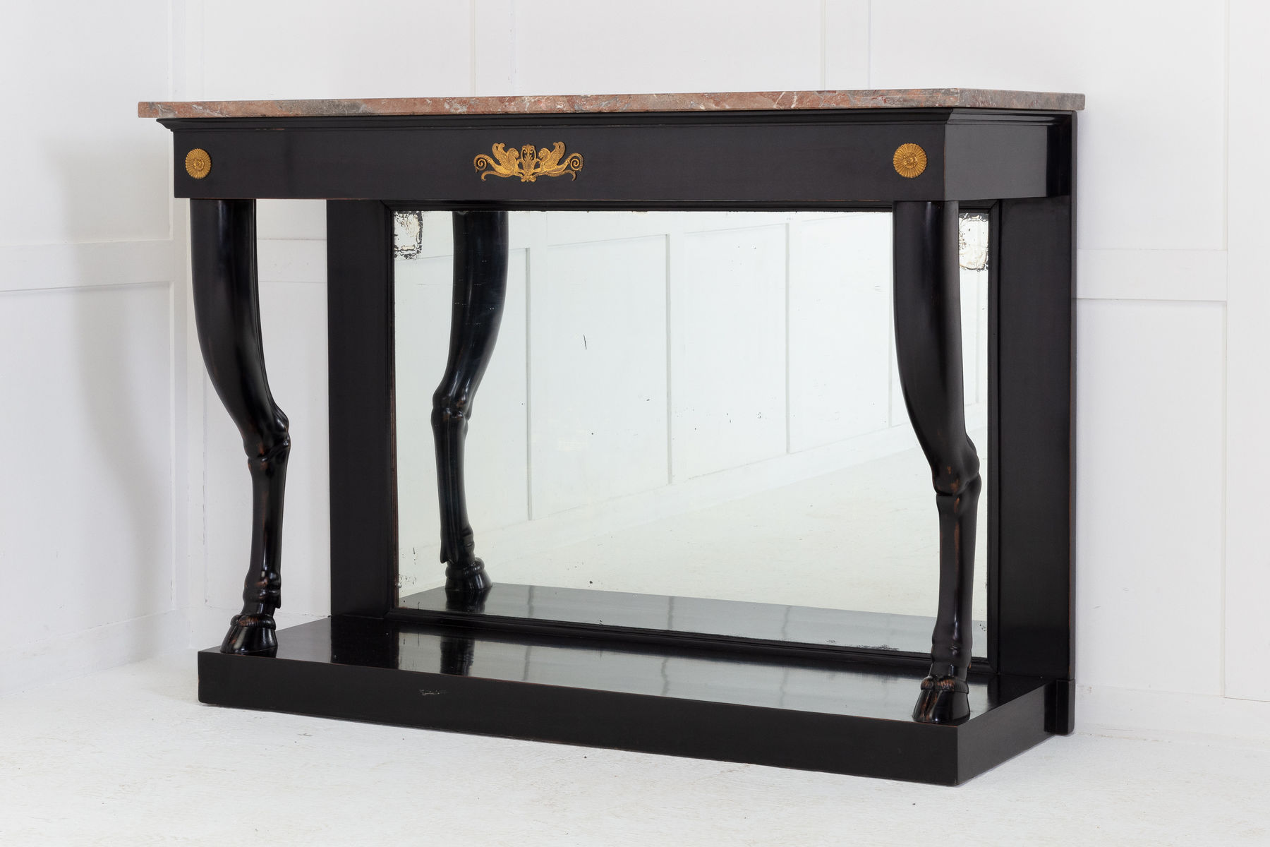 19th Century French Ebonised Console Table with Marble Top