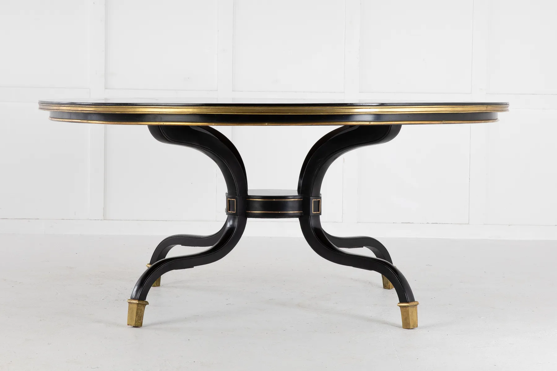 SOLD, 1950s Ebonised Spanish Table with Brass Bound Top