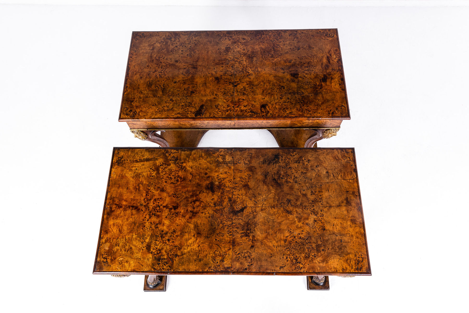 Pair of Rare Early 19th Century Italian Walnut and Burr Yew Console Tables