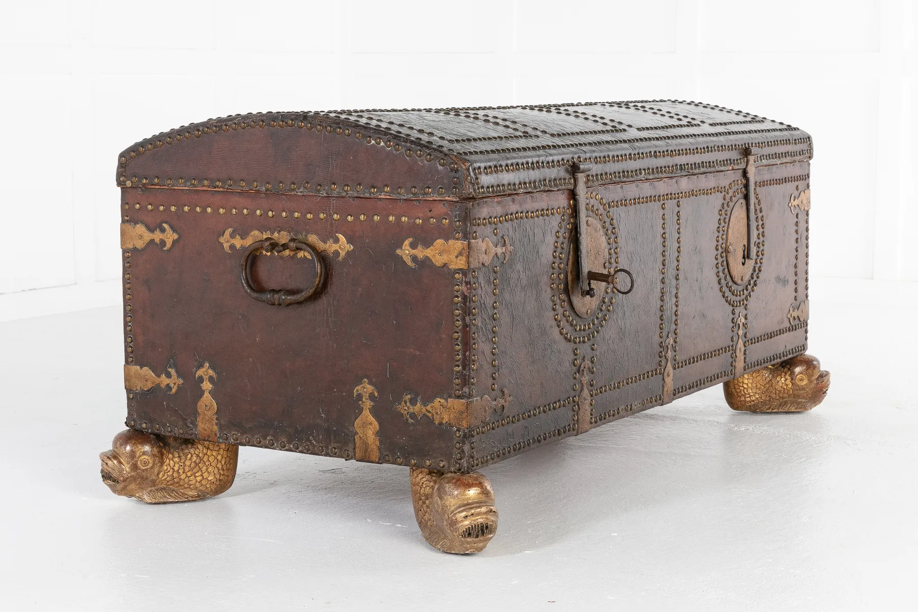SOLD, 18th Century Leather Bound Spanish Trunk