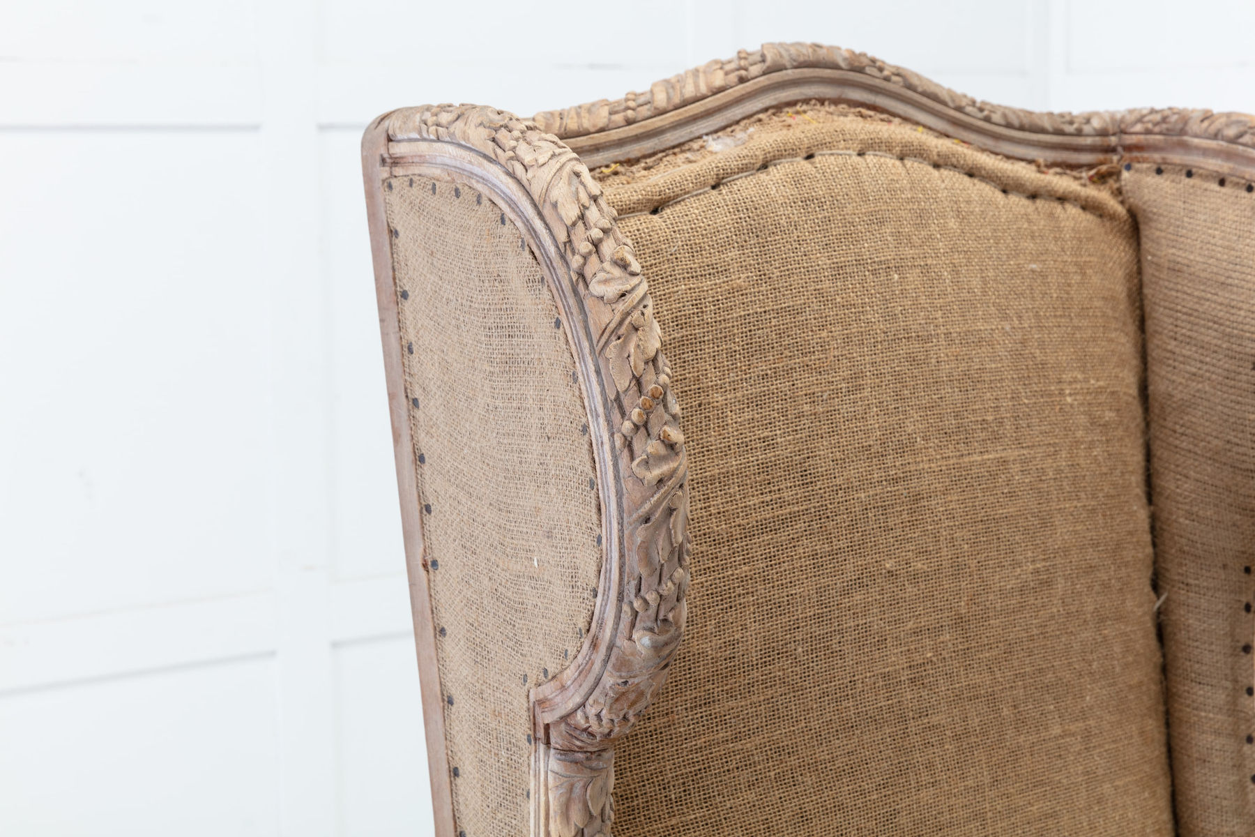 SOLD, 19th Century French Carved Wood Wing Chair