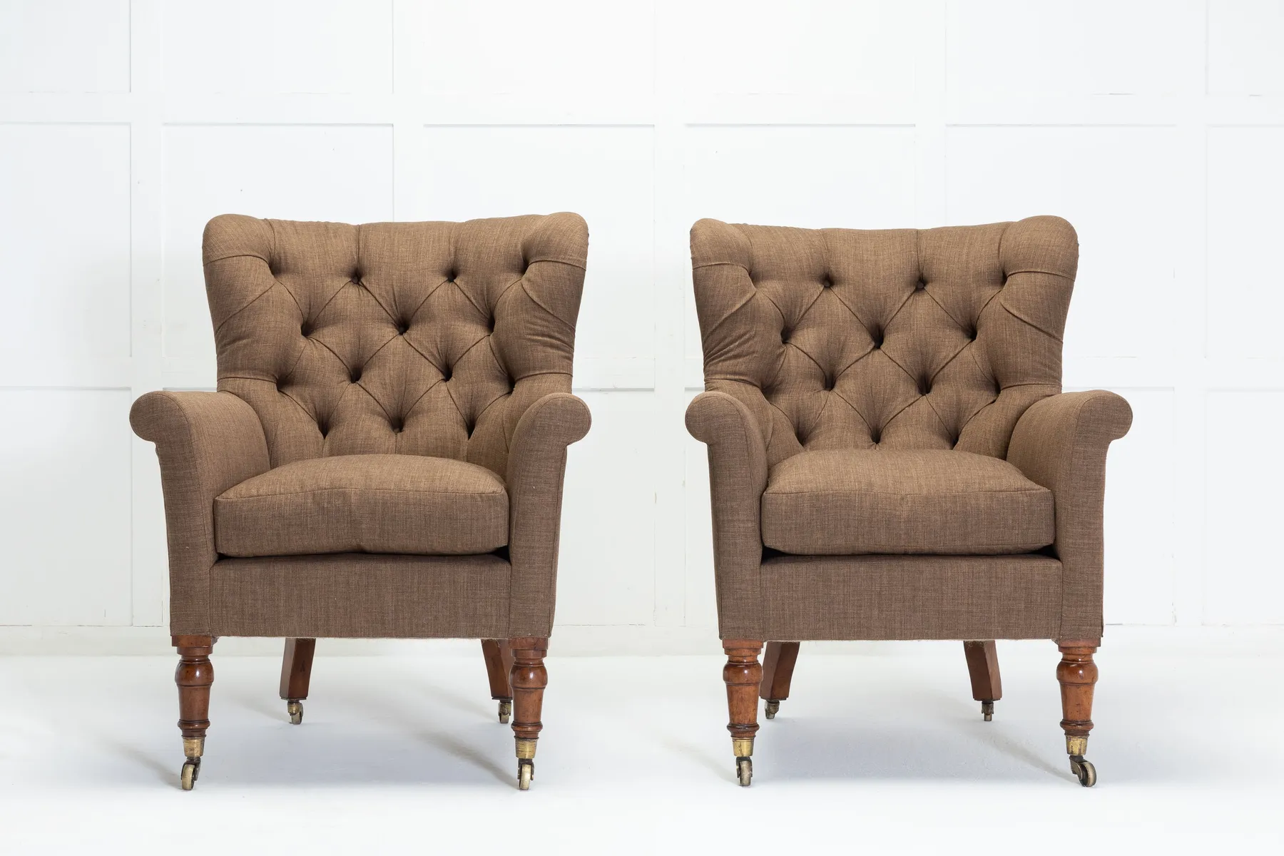 SOLD, Pair of 19th Century English Button Back Armchairs