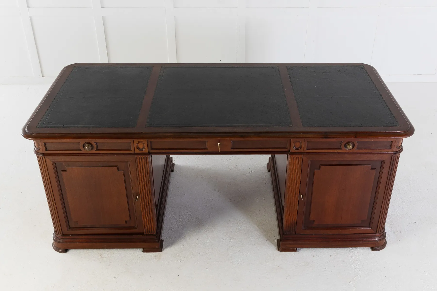 SOLD, Large 1940s French Mahogany Desk with Leather Top