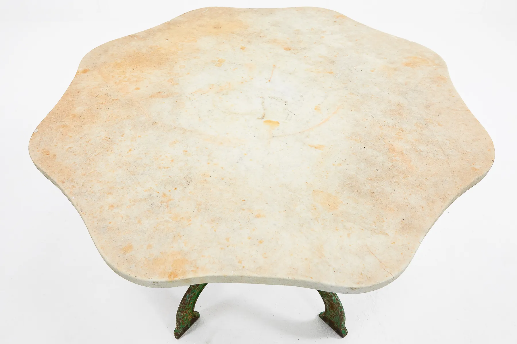 SOLD, 1940s French Marble Top Table on Iron Base