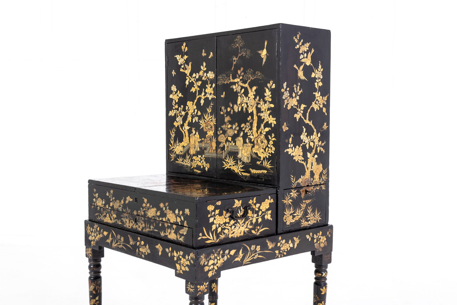 19th Century Chinese Export Lacquer Writing Table/Cabinet