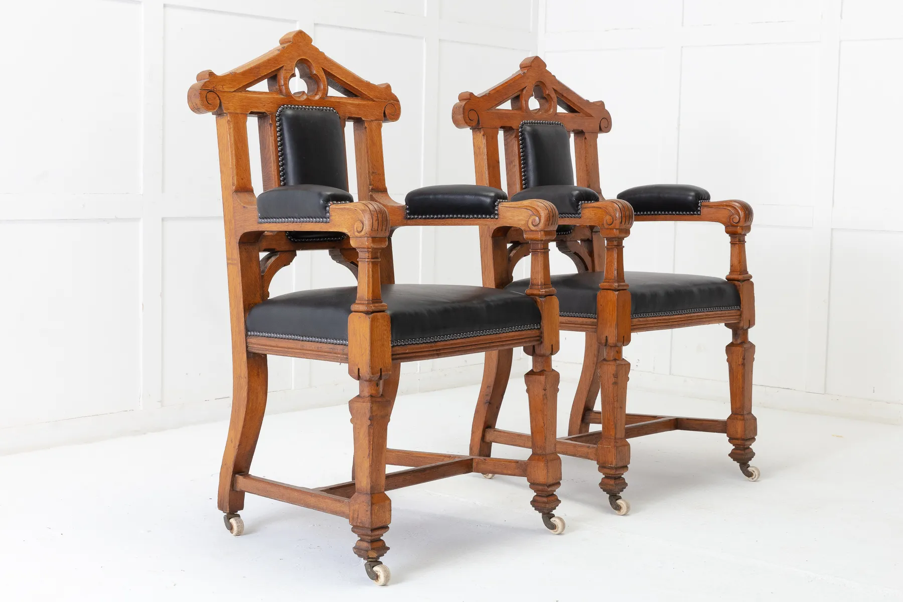 Late 19th Century Pair of Gothic Oak Armchairs