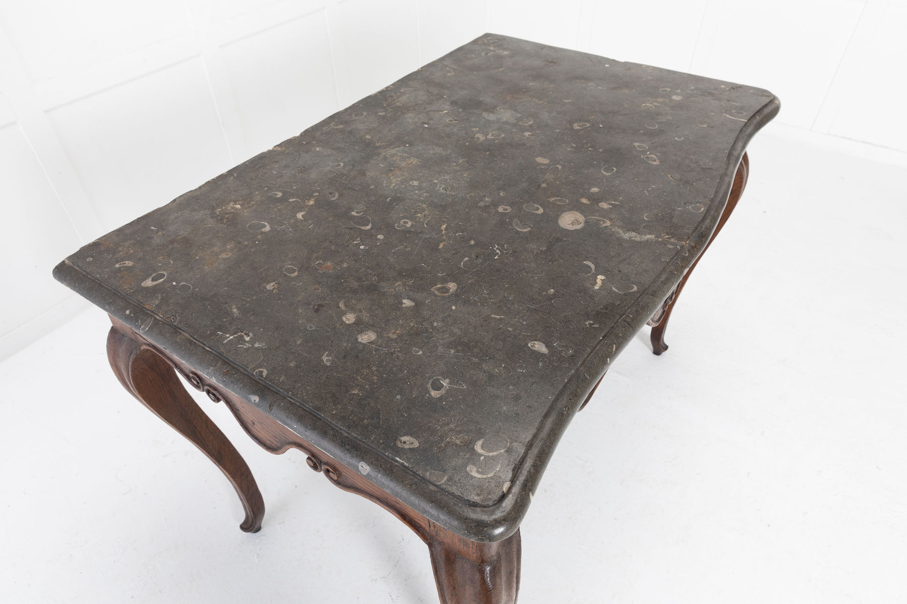 18th Century French Fossil Marble Top Carved Oak Console Table