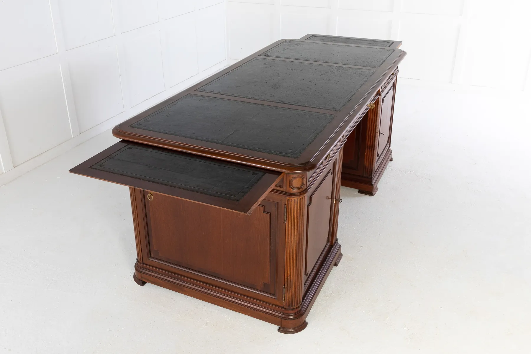 SOLD, Large 1940s French Mahogany Desk with Leather Top