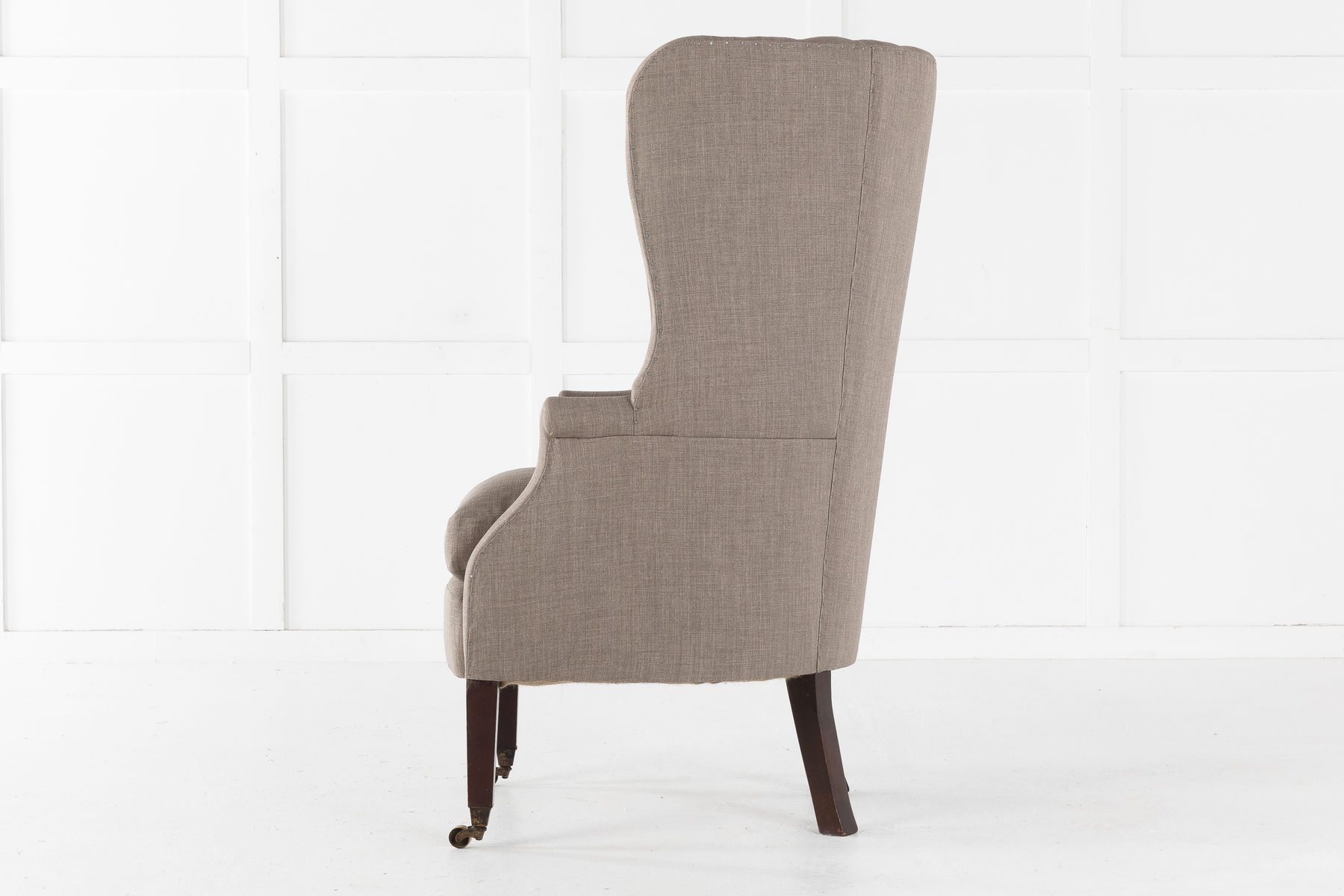 SOLD, Late 19th Century English Mahogany Barrel Back Wing Chair