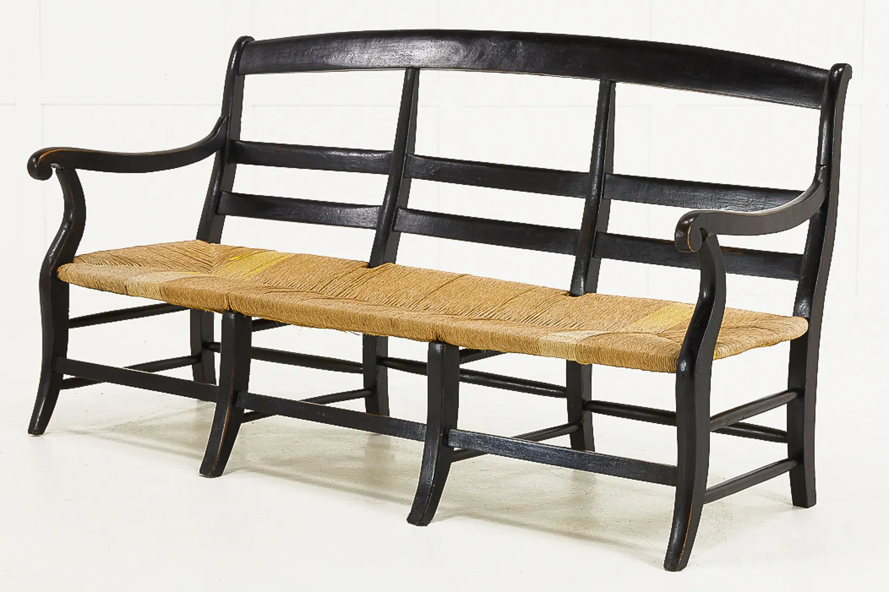 19th Century French Ebonised Rush Seat Sofa