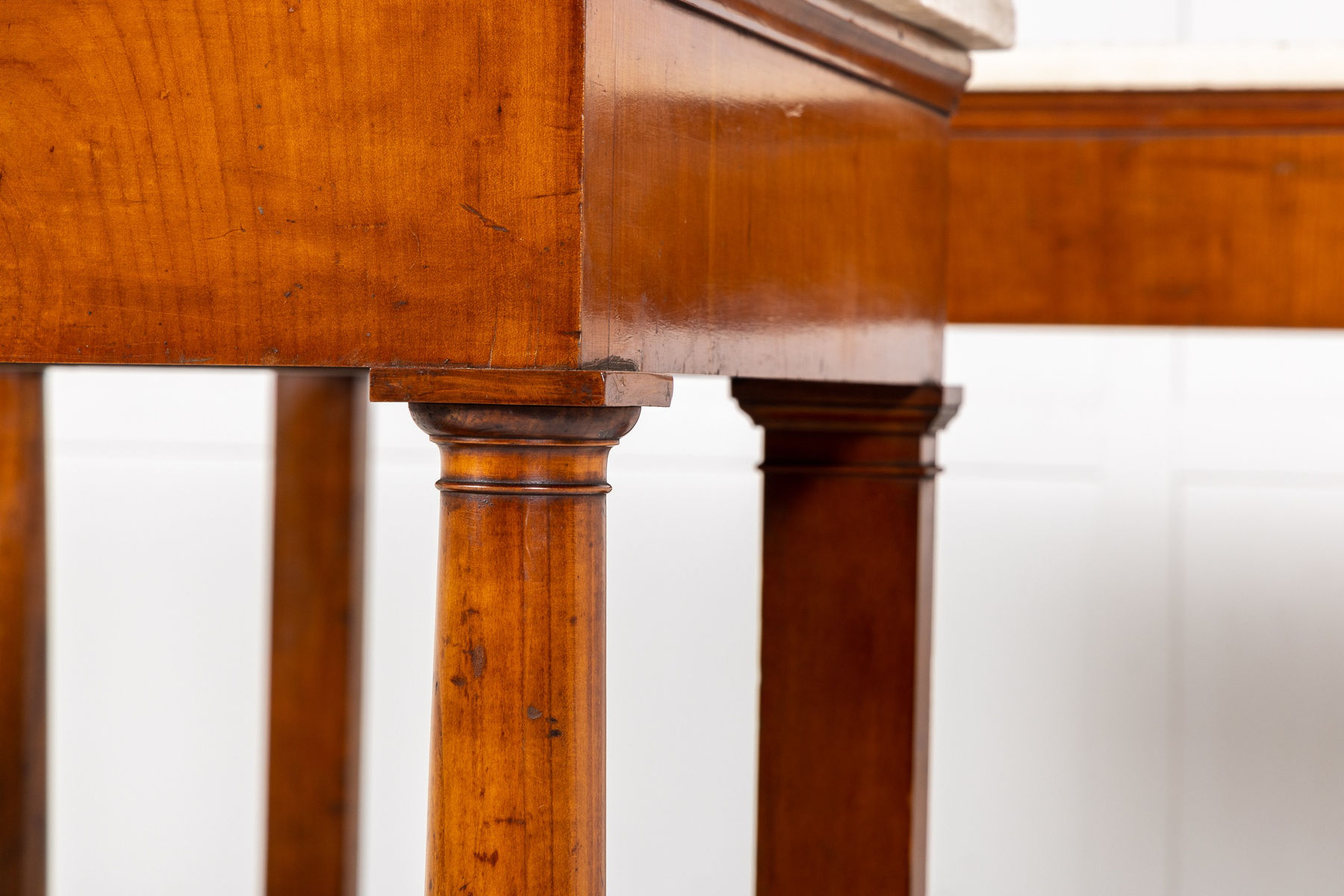 Pair of Early 19th Century Cherry Console Tables with Marble Tops
