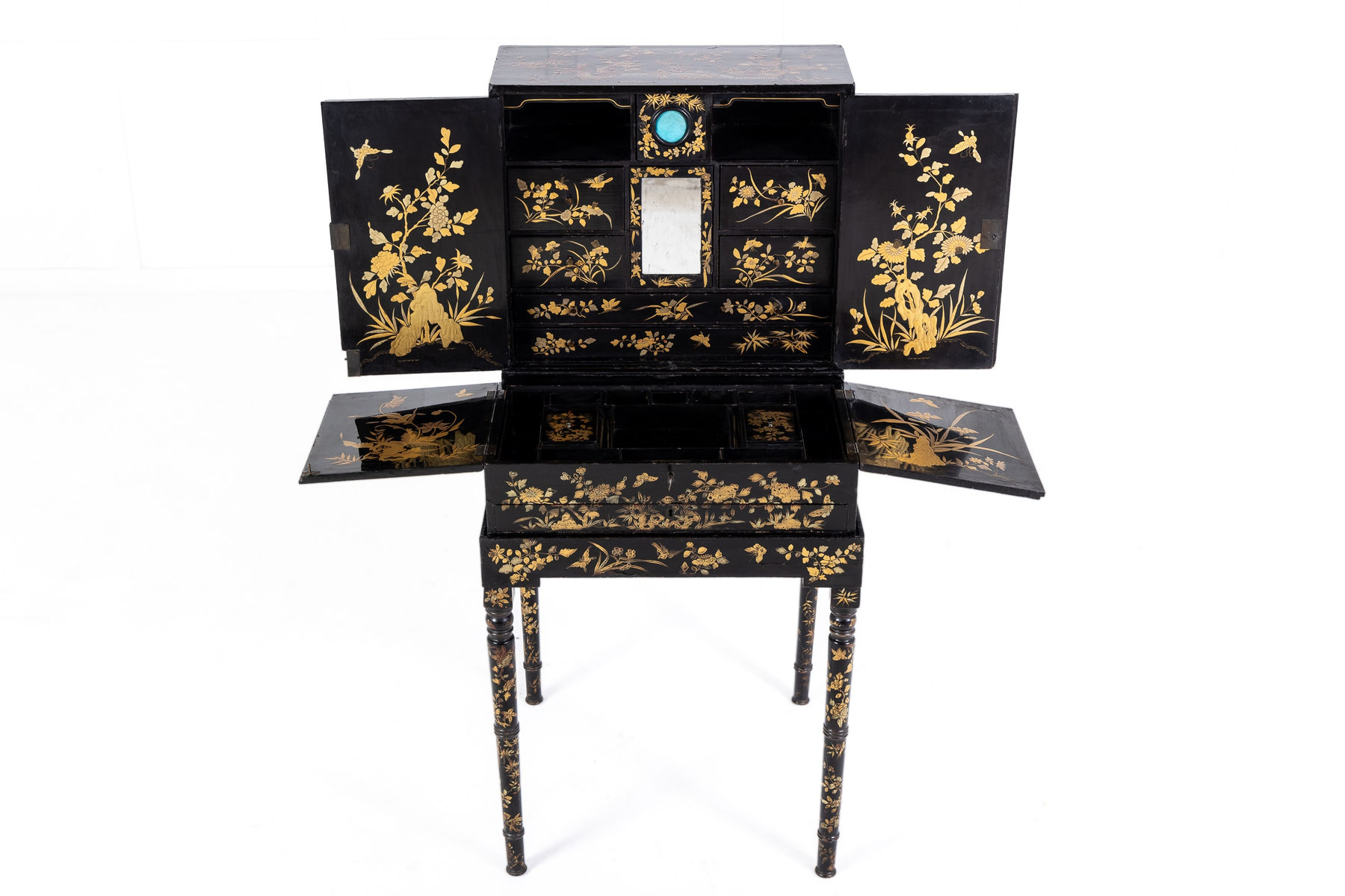 19th Century Chinese Export Lacquer Writing Table/Cabinet