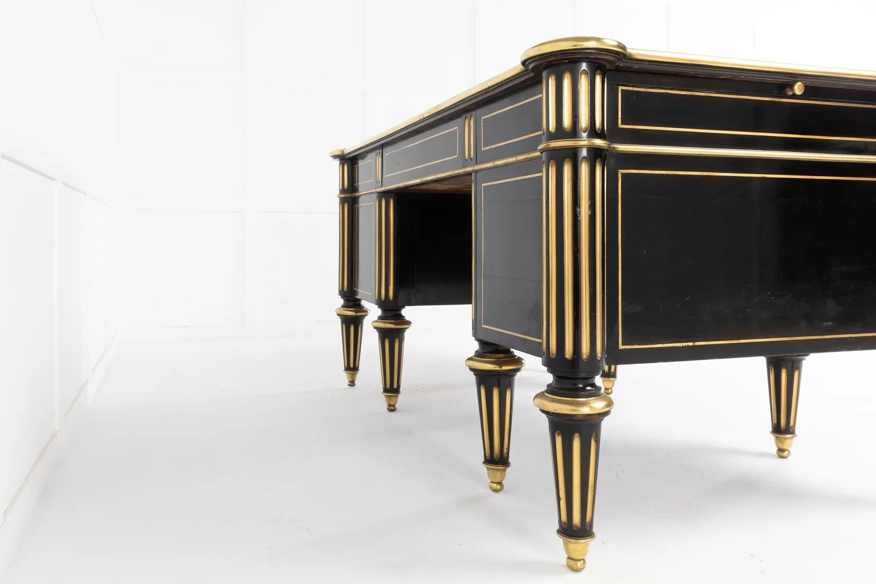 SOLD, 19th Century Ebonised and Brass Inlaid Desk