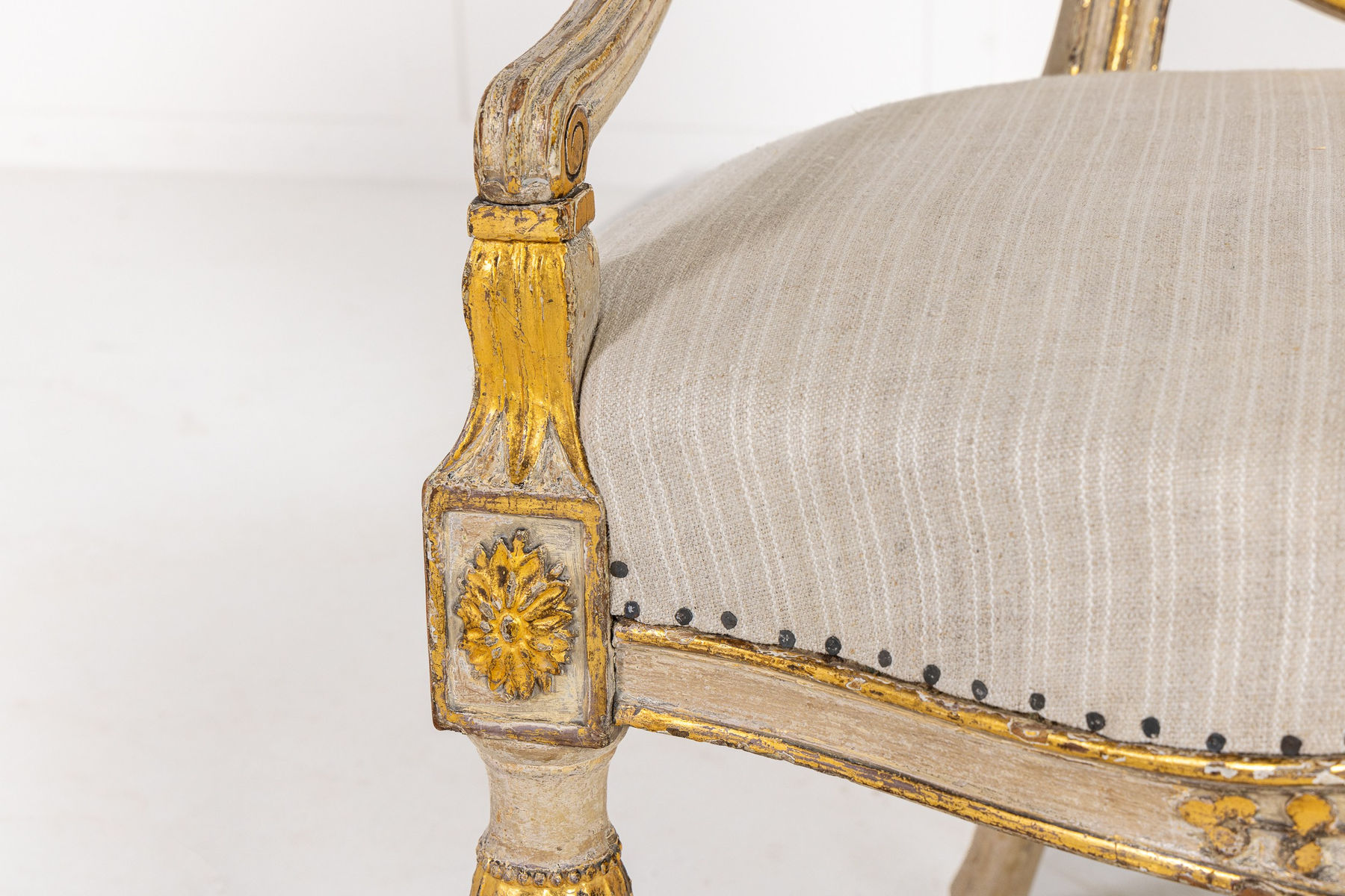 A Rare Late 18th Century English Painted and Parcel Gilt Armchair
