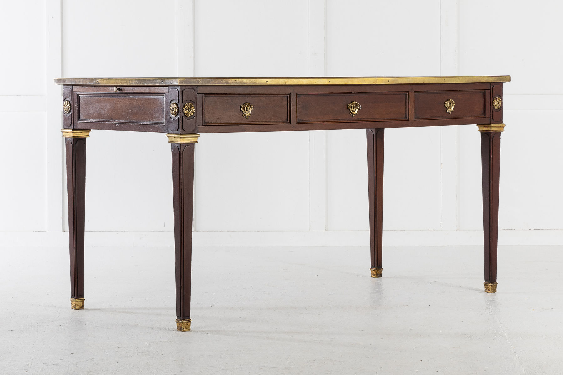 French Mahogany Bureau Plat with Leather Top