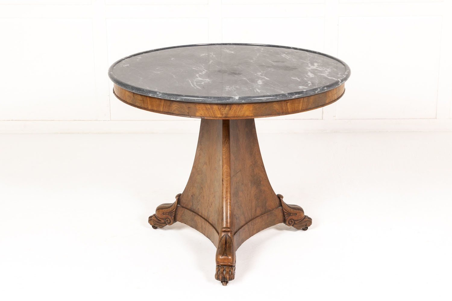 19th Century French Walnut Guéridon with Marble Top