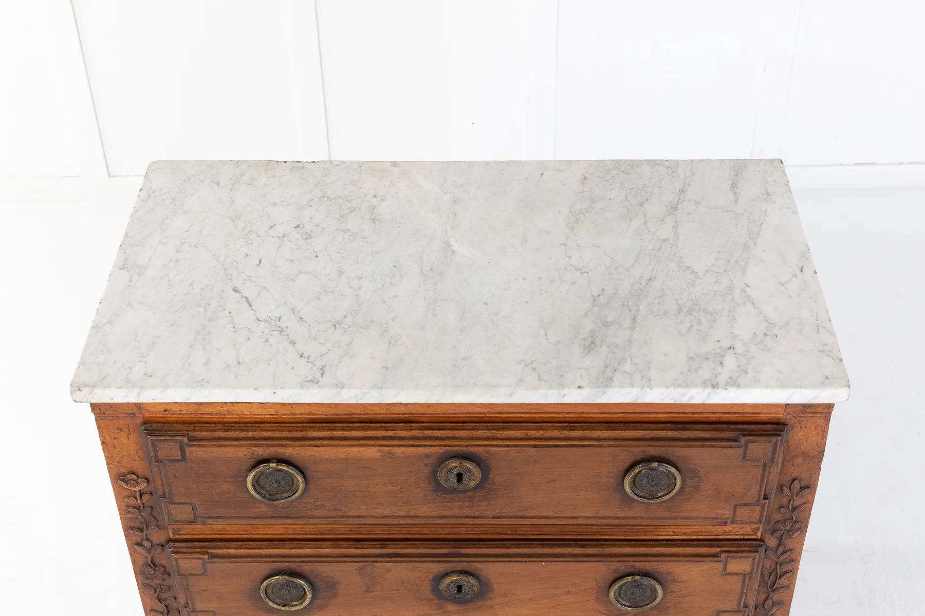 SOLD, 18th Century French Two Drawer Commode with Marble Top