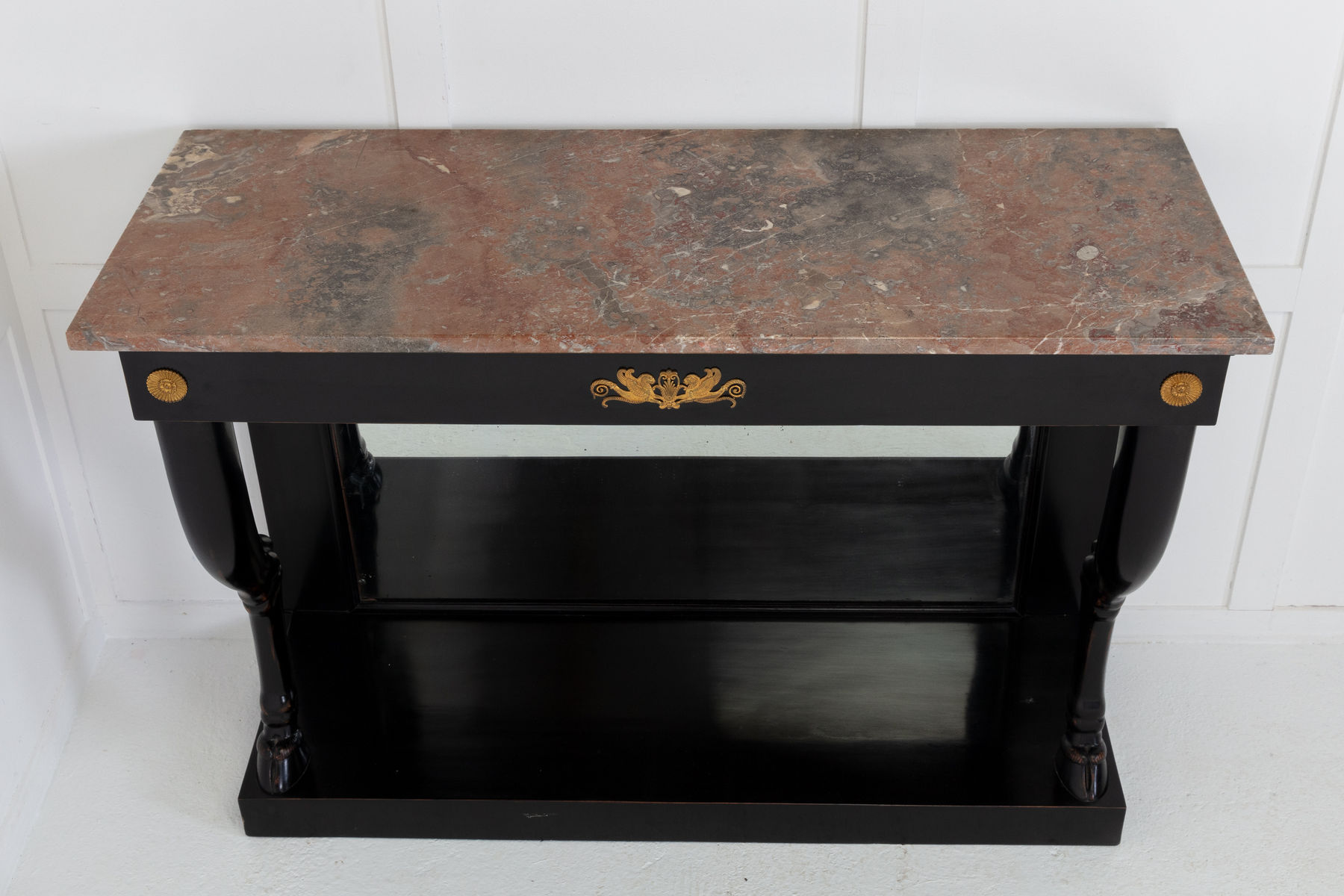 19th Century French Ebonised Console Table with Marble Top