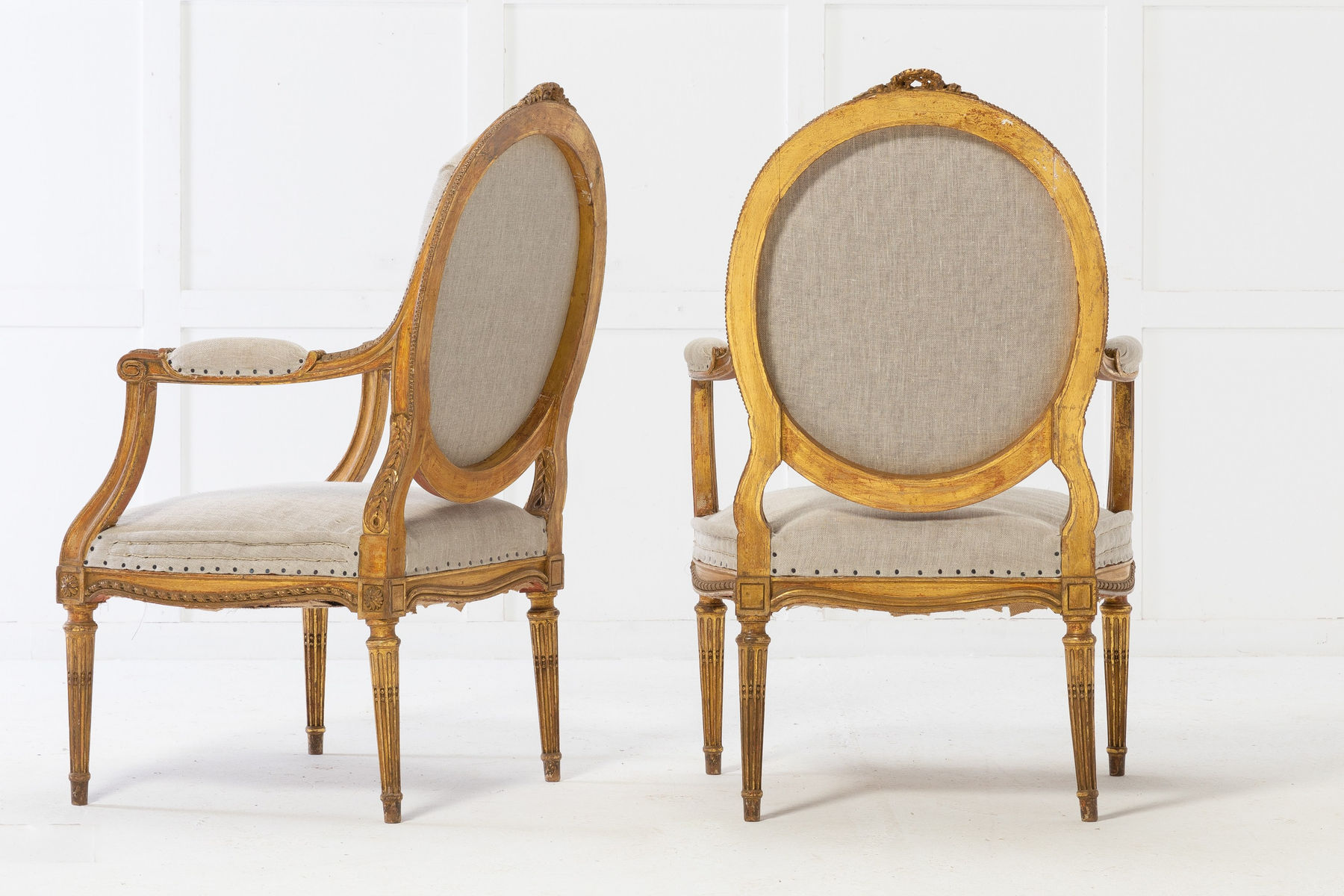 Pair of 1920s French Gilt Carved Wood Armchairs