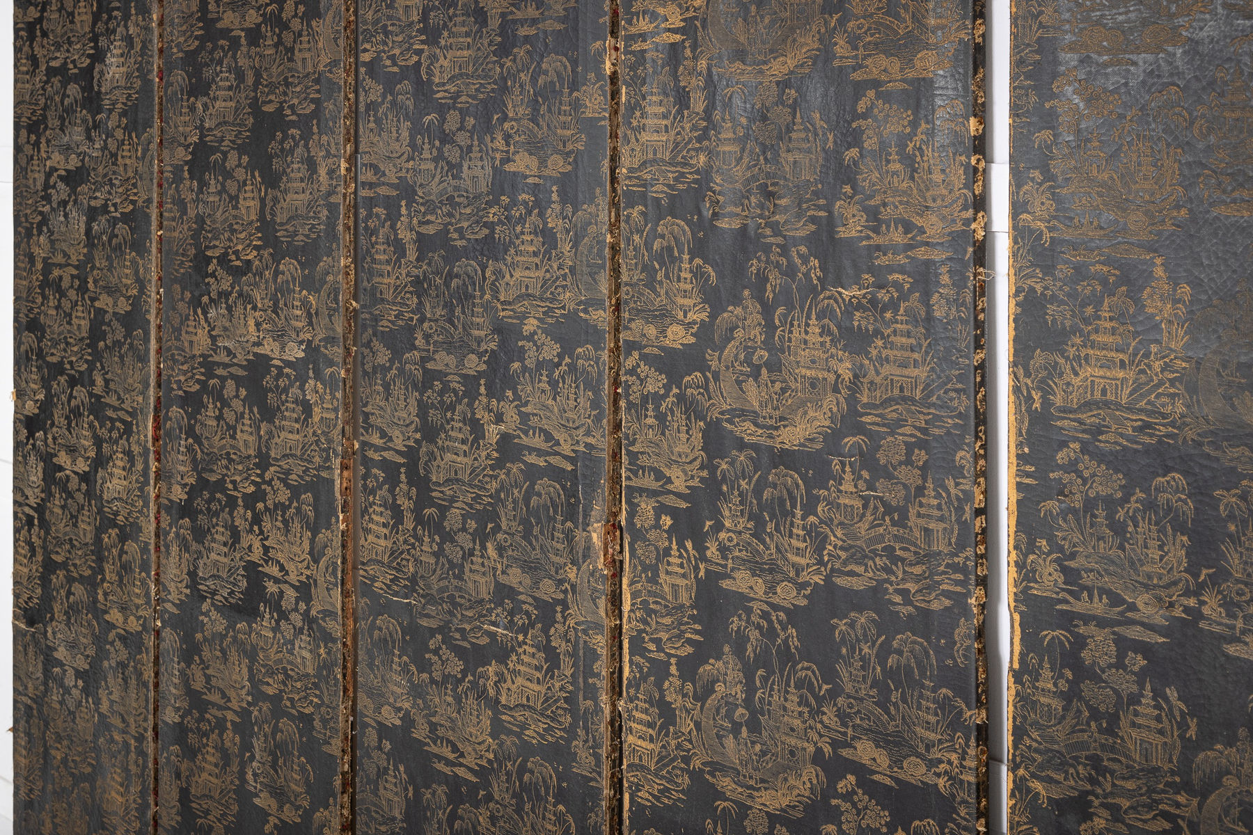 Set of Six 19th Century Chinese Painted Cloth Panels