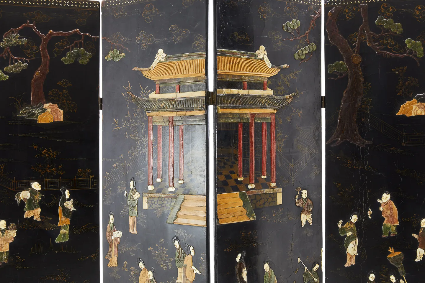 19th Century Carved Stone and Lacquered Screen