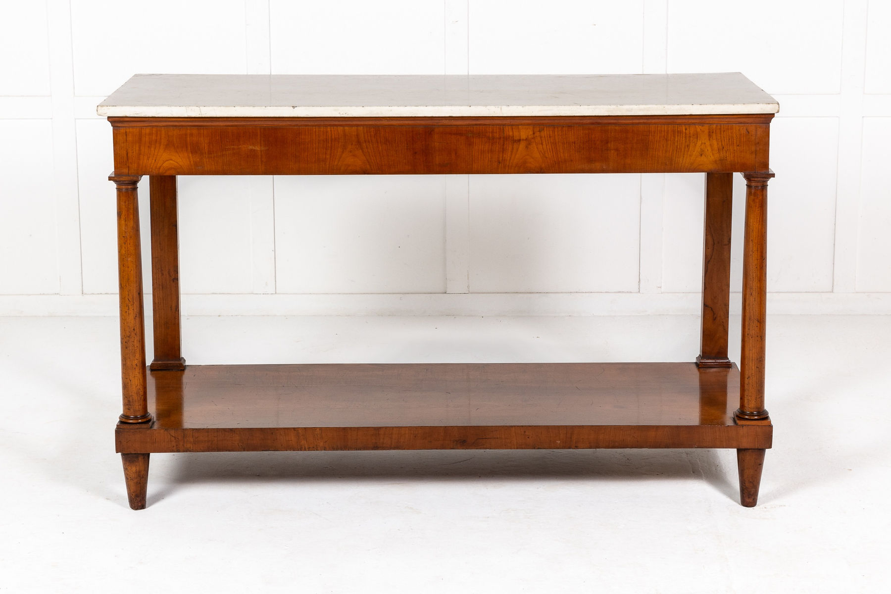 Pair of Early 19th Century Cherry Console Tables with Marble Tops