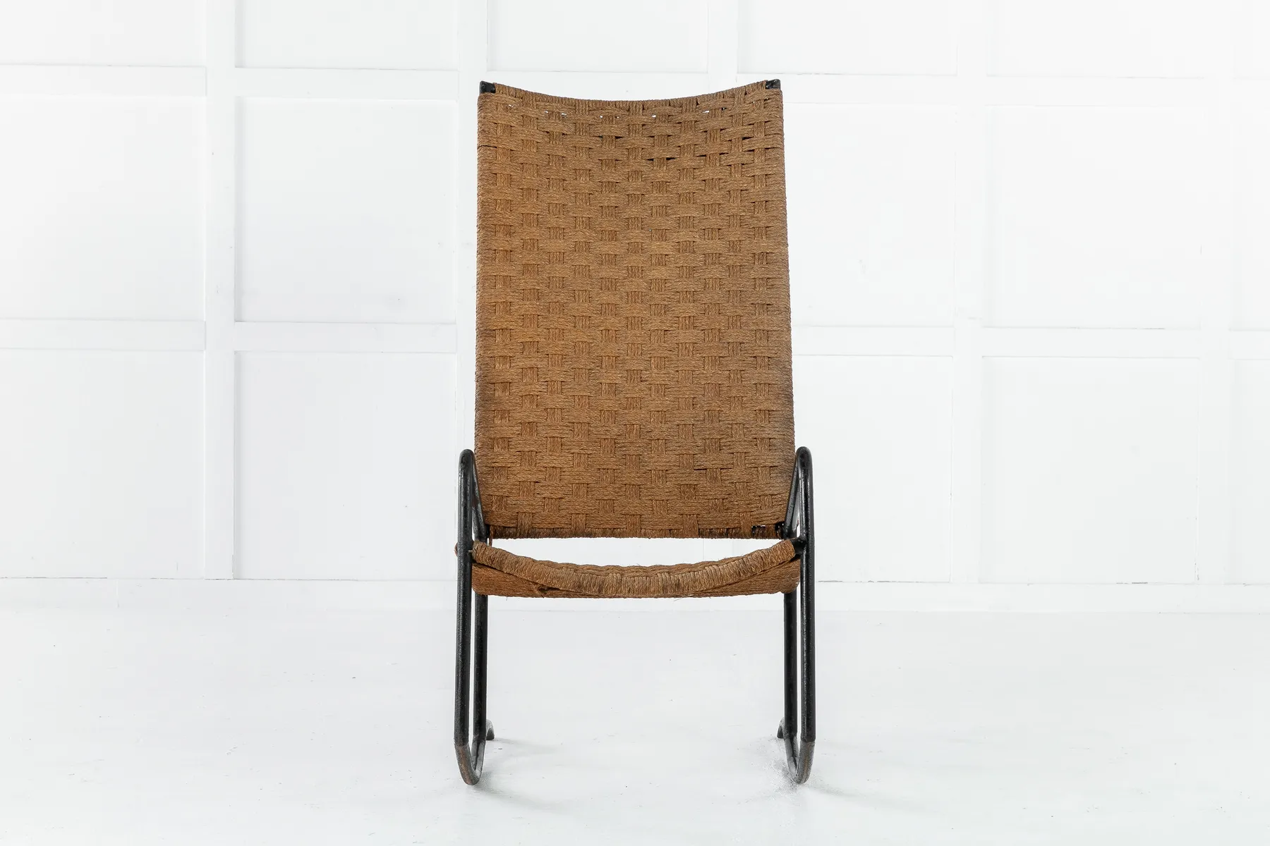 SOLD, 1960s Spanish Metal and Seagrass Chair