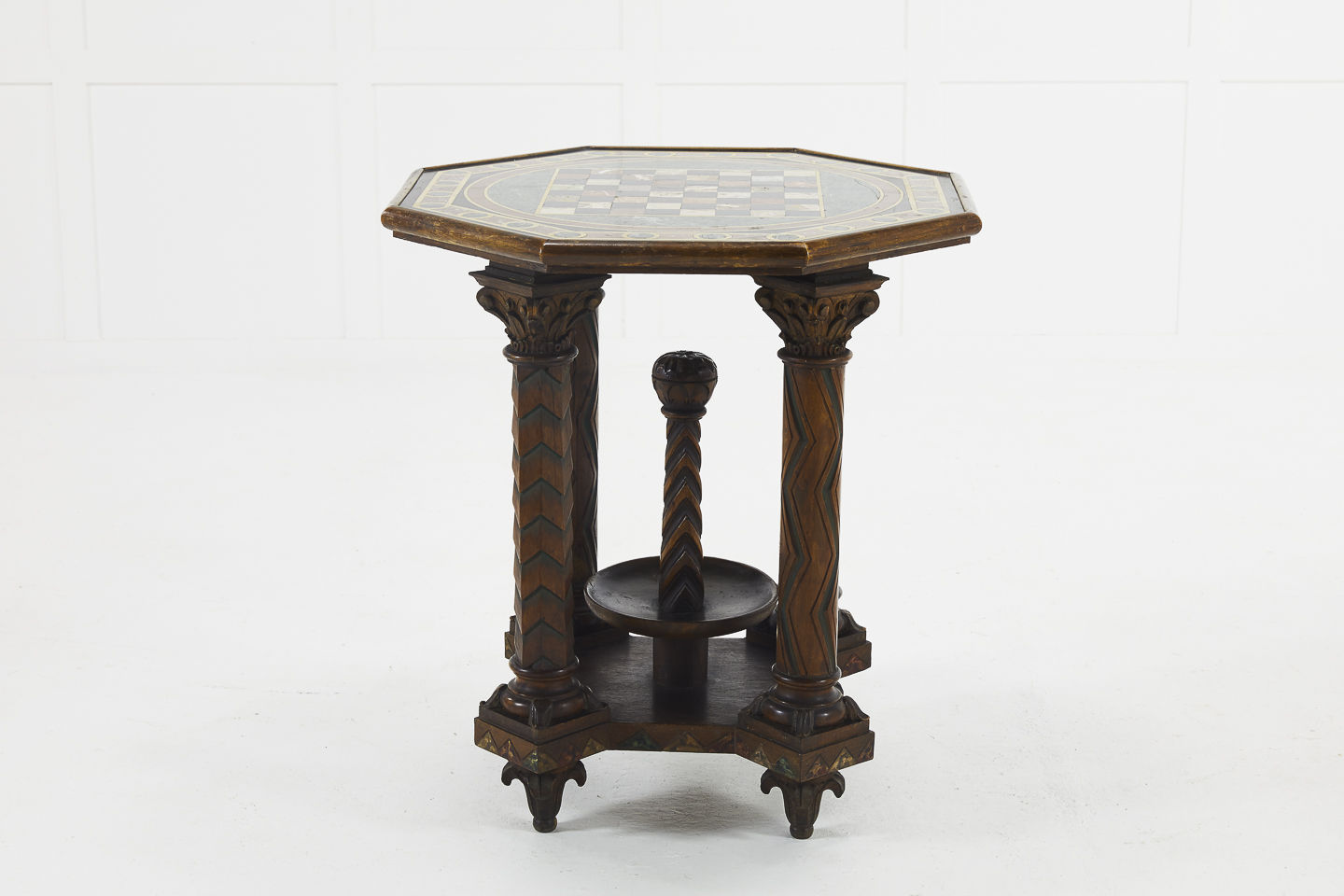 19th Century French Octagonal Oak Specimen Marble Top Table