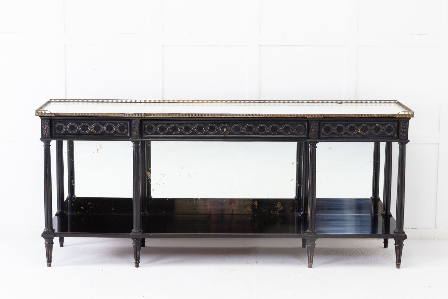 SOLD, 1950s French Ebonised Console Table with Marble Top
