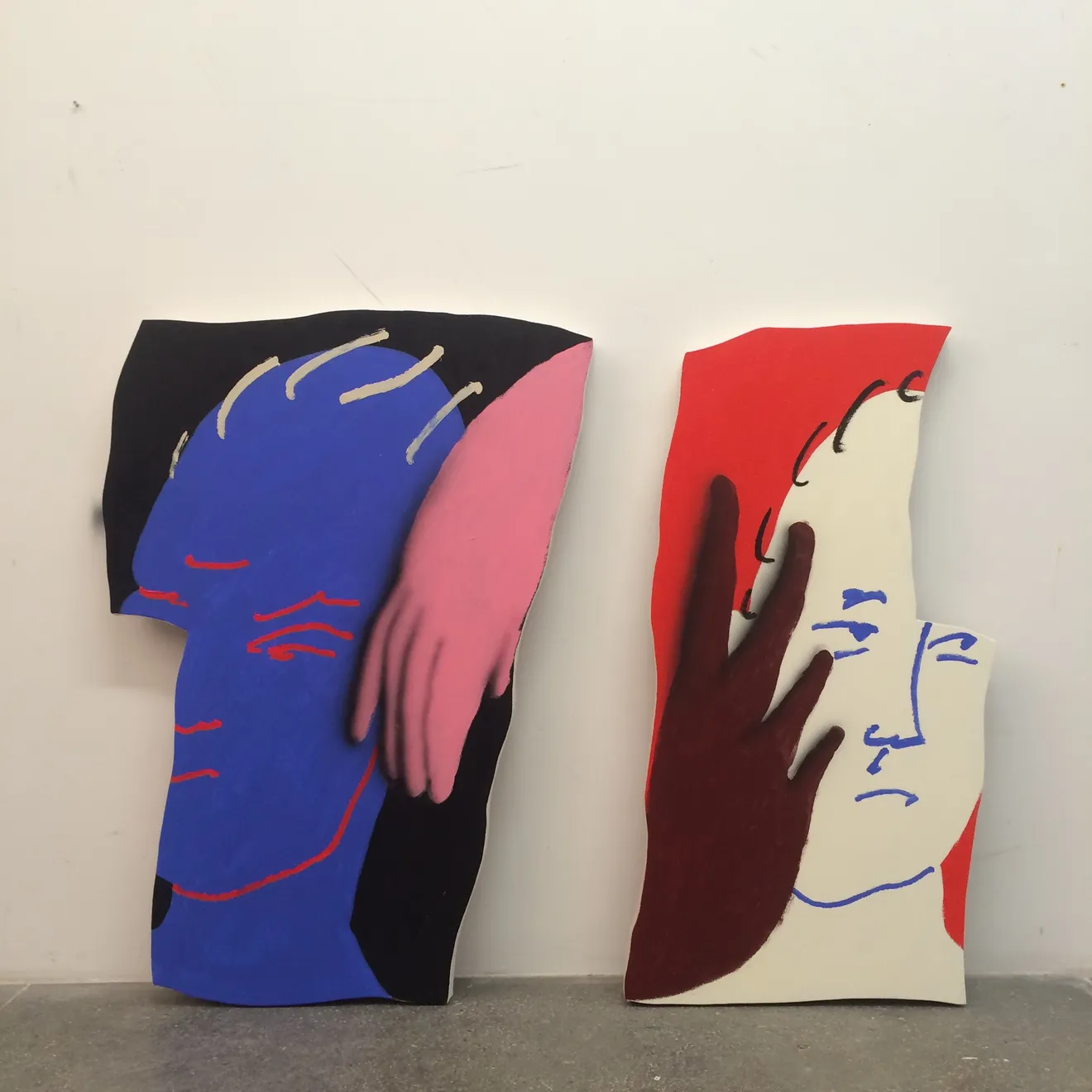 James English Leary, Black and Blue Emo Figure w/ Hand, Red and White Emo Figure w/ Hand, 2017