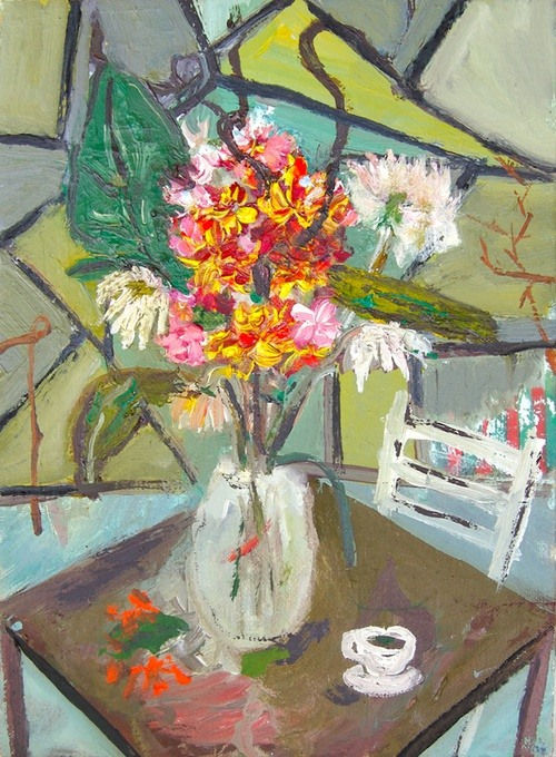 Mary Addison Hackett, Espresso with Plaid Wood Table, 2012