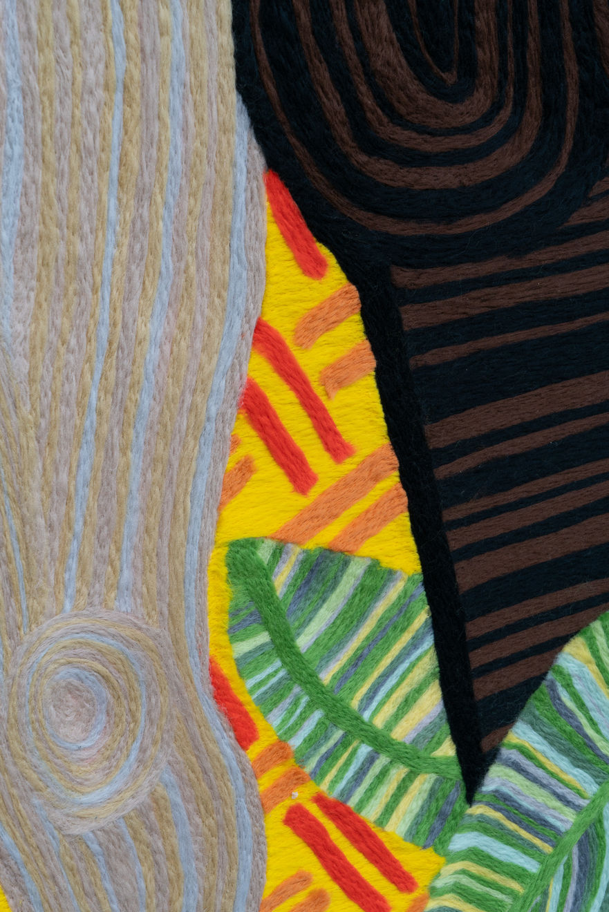 Cheryl Pope, Woman and Man Reclining on Striped Mat XV, 2020