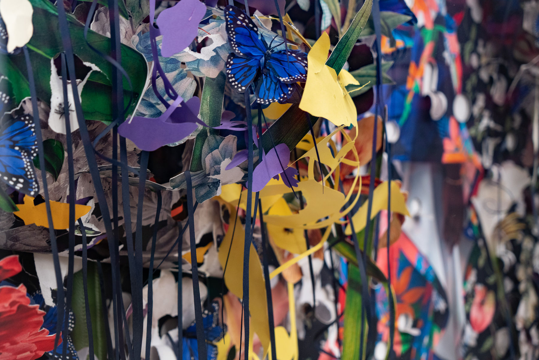 Ebony G. Patterson, ...the hawk looks out...as she embraces the haunt...and flies come for the nourishing..., 2021