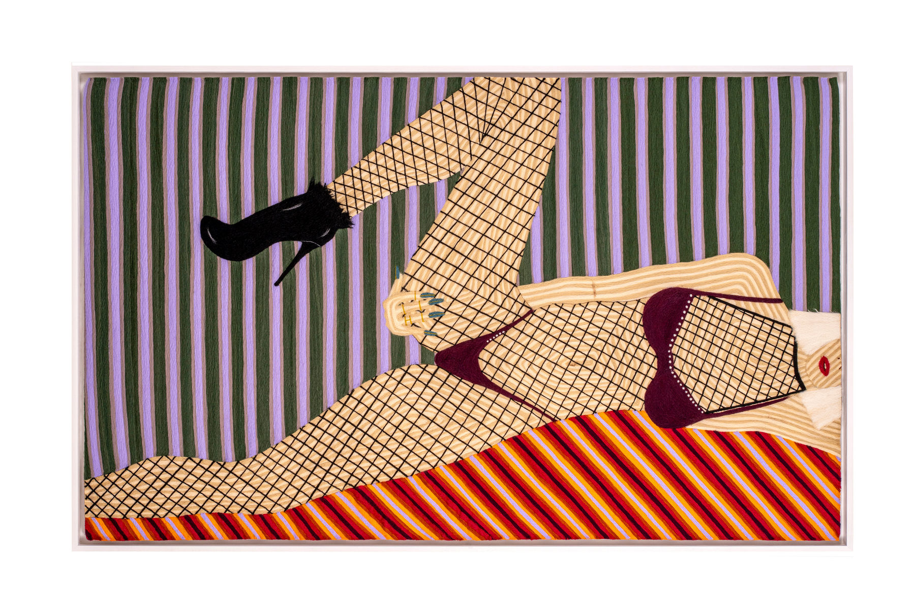 Cheryl Pope, Portrait of a Woman on a Striped Bar, 2023