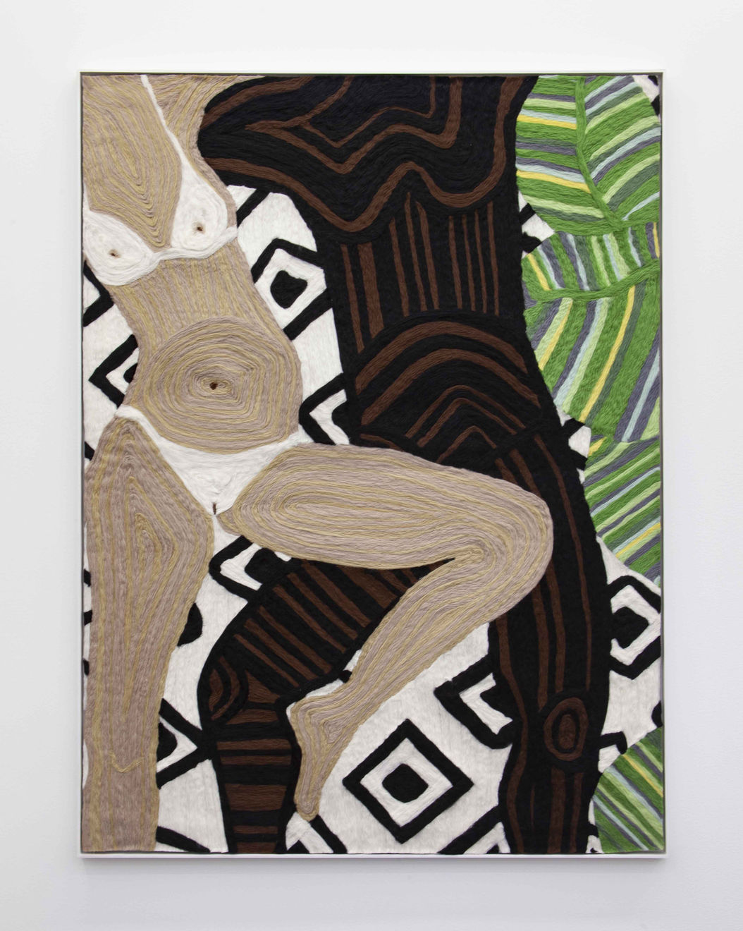 Cheryl Pope, Woman and Man Reclining on Striped Mat XII, 2019
