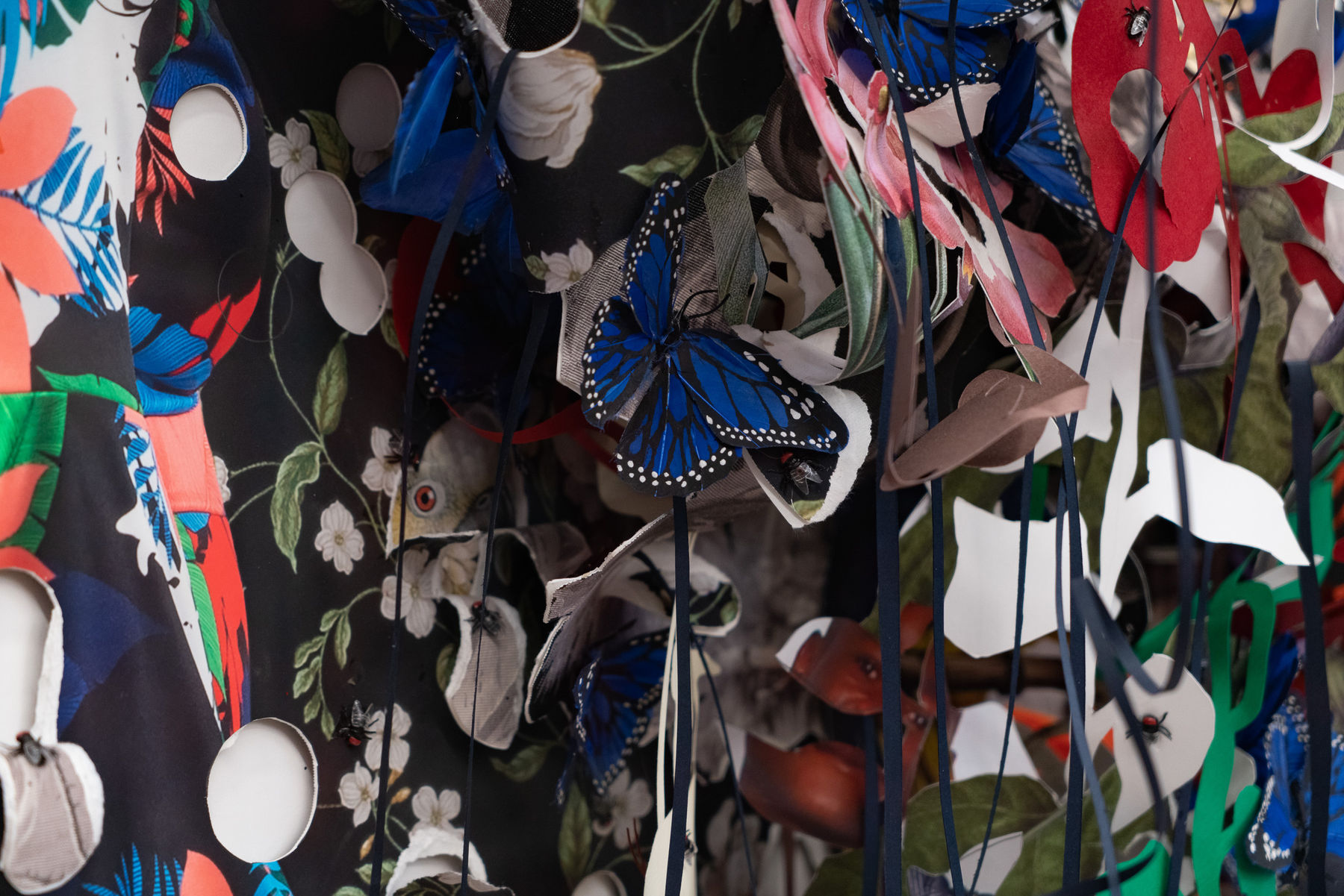 Ebony G. Patterson, ...the hawk looks out...as she embraces the haunt...and flies come for the nourishing..., 2021