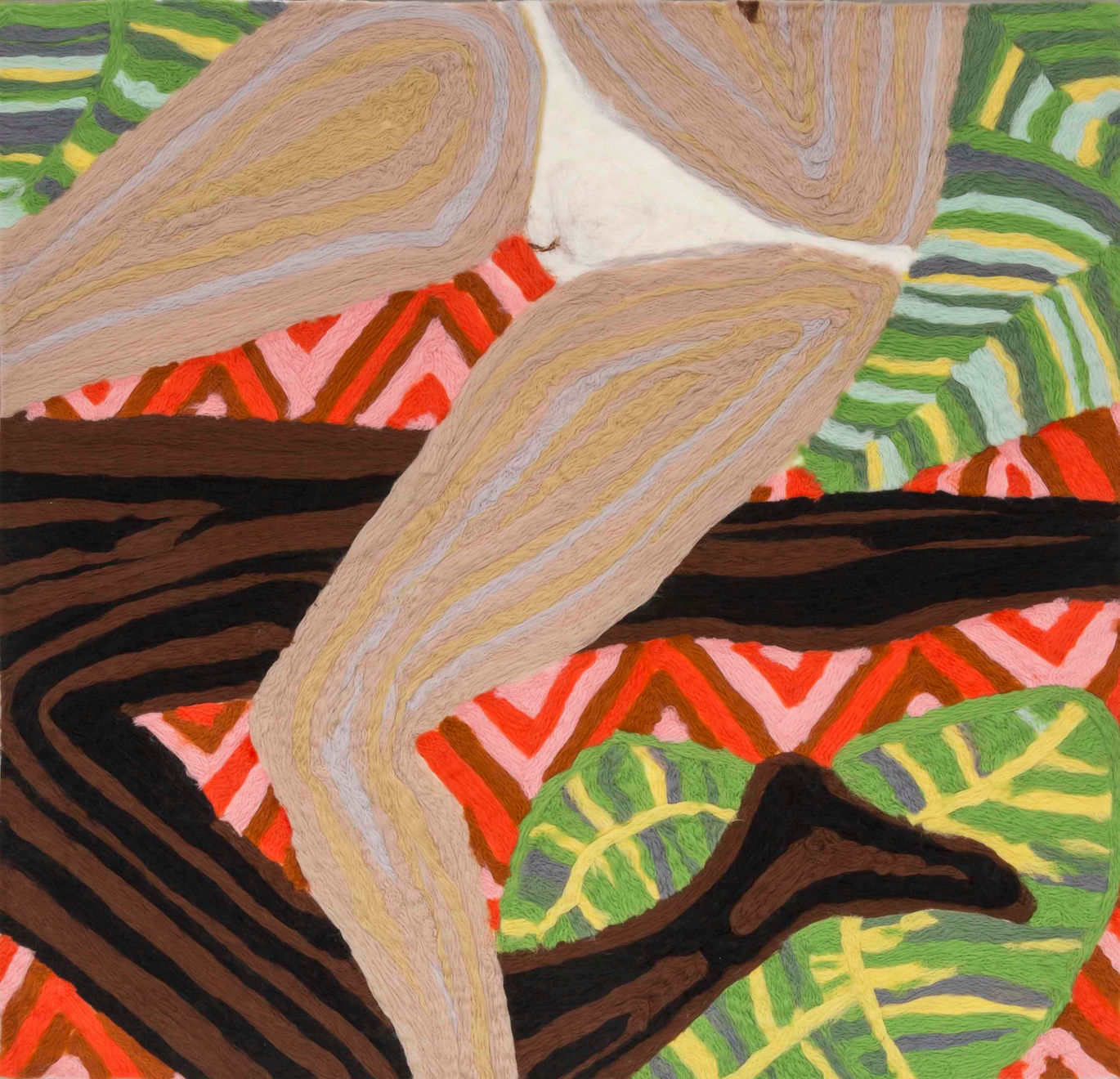 Cheryl Pope, Woman and Man Reclining on Striped Mat V, 2019