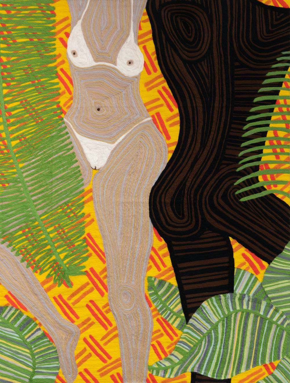 Cheryl Pope, Woman and Man Reclining on Striped Mat XV, 2020