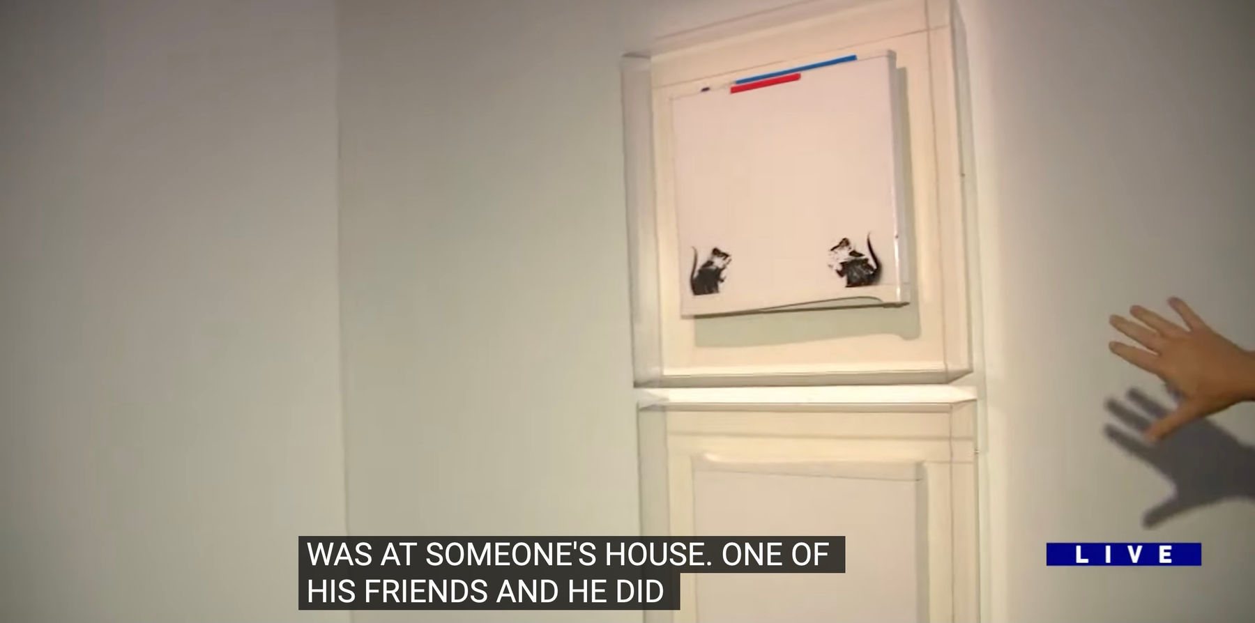 Banksy, Bowler Hat rats on fridge door (upper panel) ., Ca. 2004