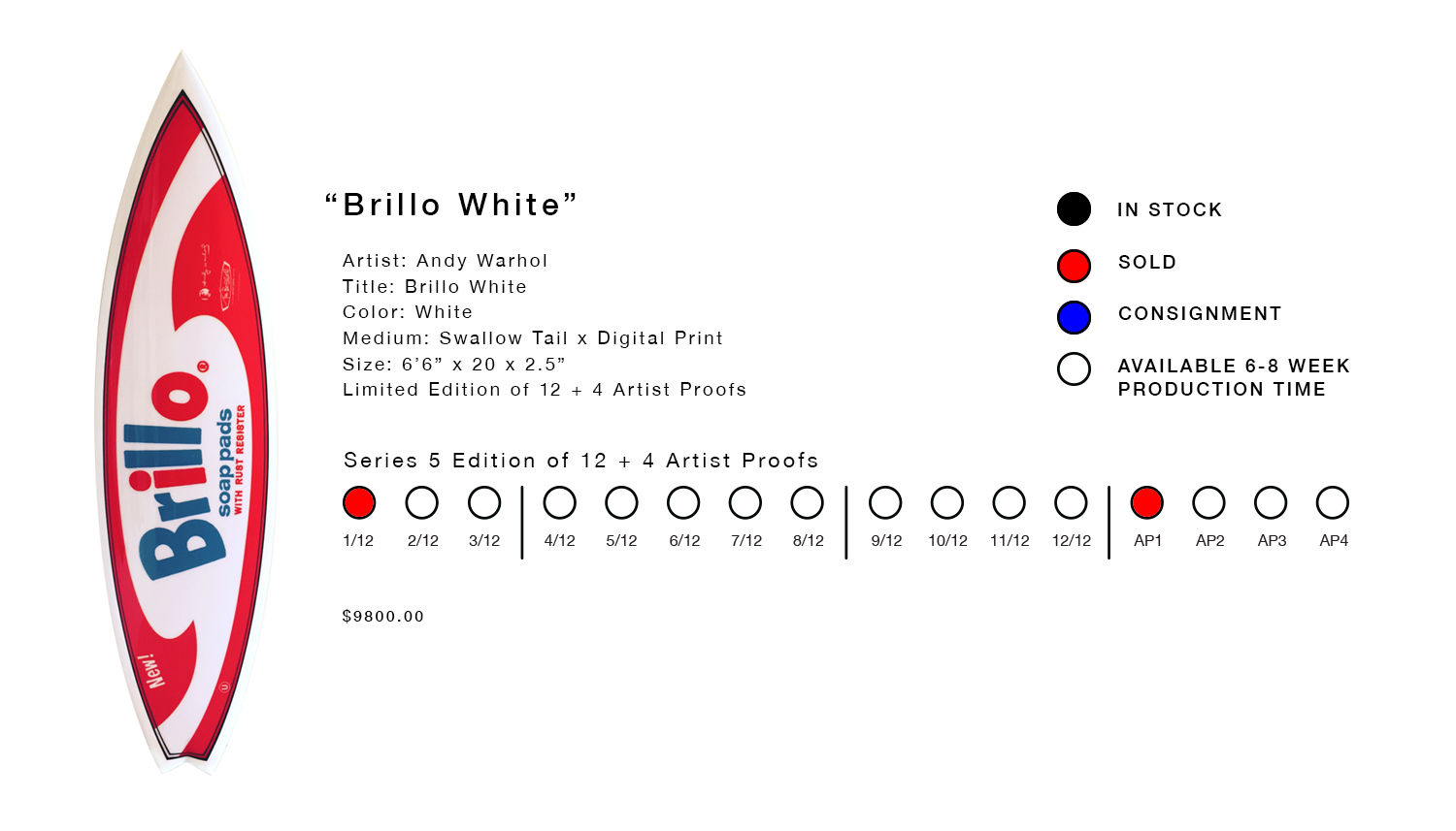 Andy Warhol, "Brillo" surfboard by Tim Bessell, 2021
