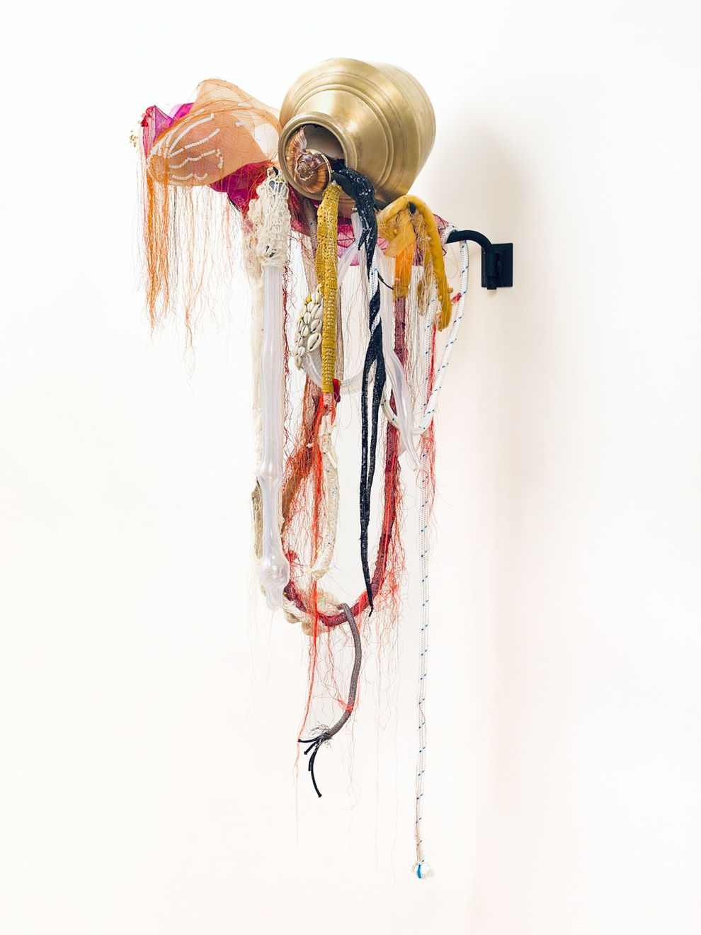 Rina Banerjee, Watering holes could not speak, like elongated wicks drew from near to far milk and meat, holding food like holding feet., 2023