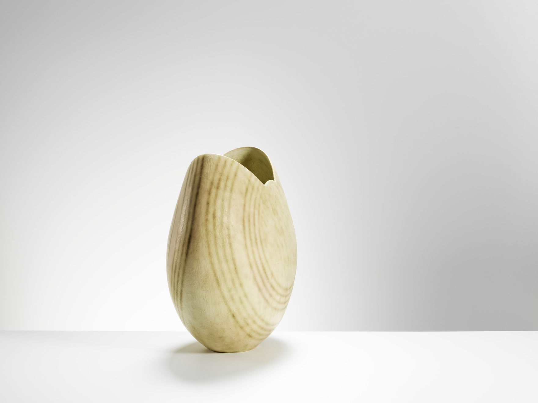 John Ward, Monumental white disc pot with green bands, 1996